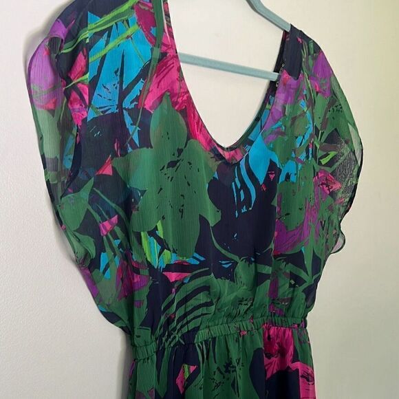 Express Women's Multicolor Floral V-Neck Chiffon Mini Dress Size Medium - Picture 4 of 8